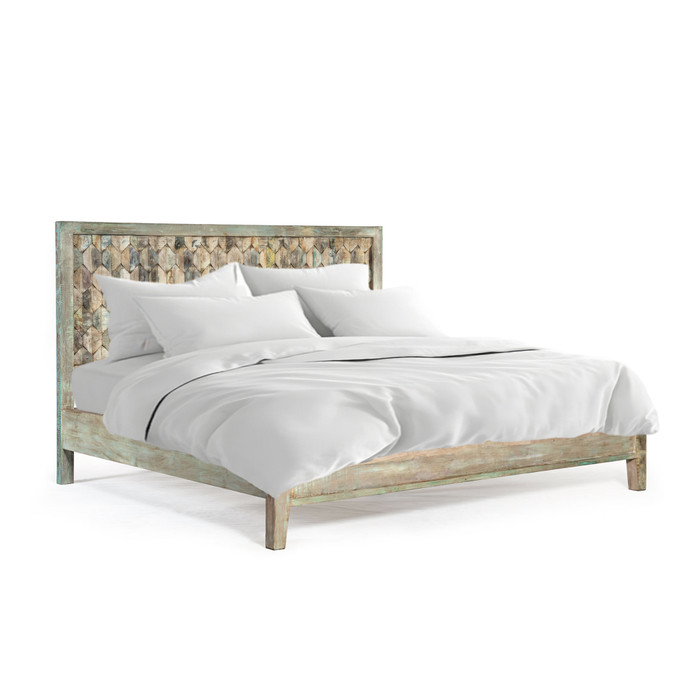 World Interiors - Cordoba Queen Bed in Reclaimed Wood with Vintage Teal Finish