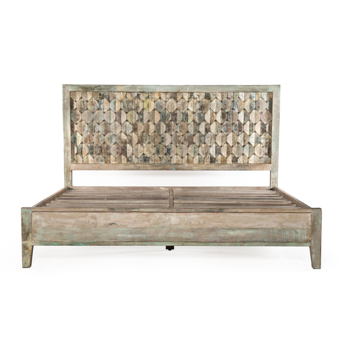 World Interiors - Cordoba King Bed in Reclaimed Wood with Vintage Teal Finish