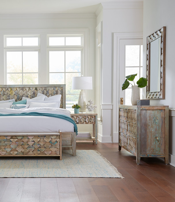 World Interiors - Cordoba King Bed in Reclaimed Wood with Vintage Teal Finish