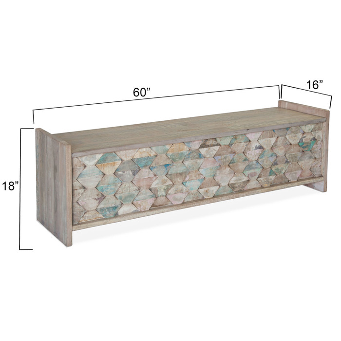 World Interiors - Cordoba Storage Bench in Reclaimed Wood with Vintage Teal Finish
