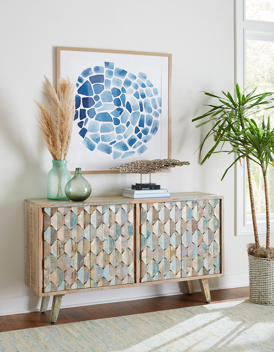 World Interiors - Cordoba 61" Sideboard in Reclaimed Wood with Vintage Teal Finish