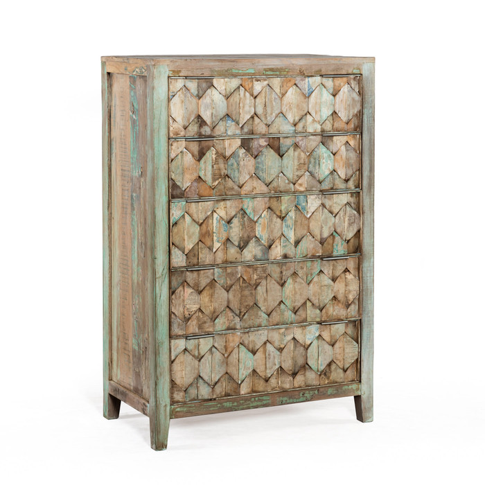 World Interiors - Cordoba Tall Chest in Reclaimed Wood with Vintage Teal Finish