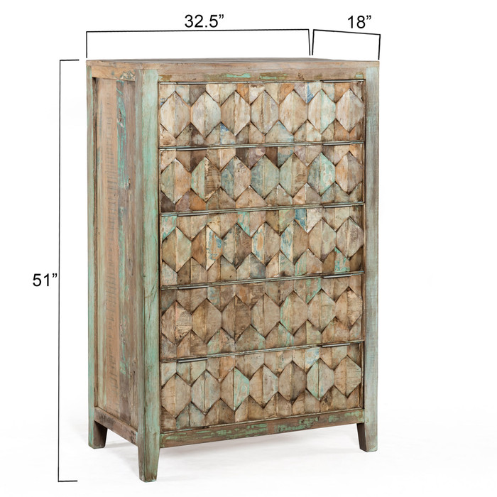 World Interiors - Cordoba Tall Chest in Reclaimed Wood with Vintage Teal Finish