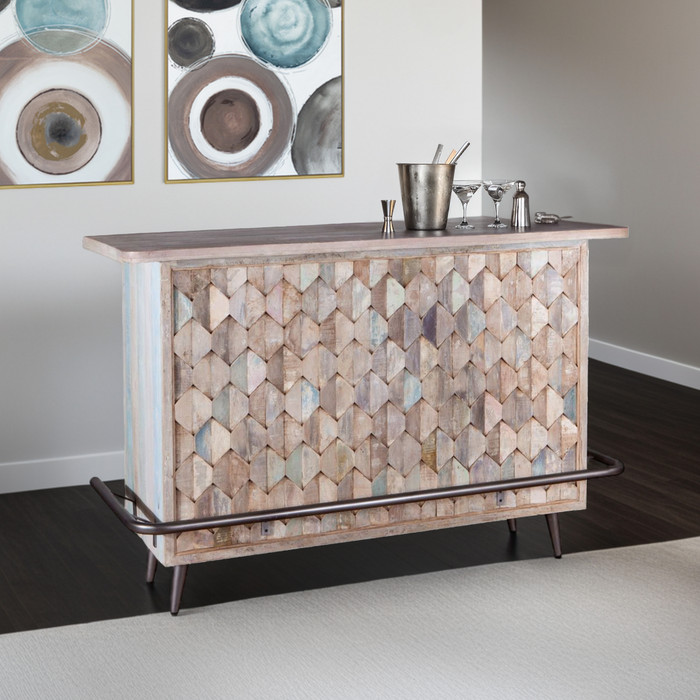 World Interiors - Cordoba Bar in Reclaimed Wood with Vintage Teal Finish