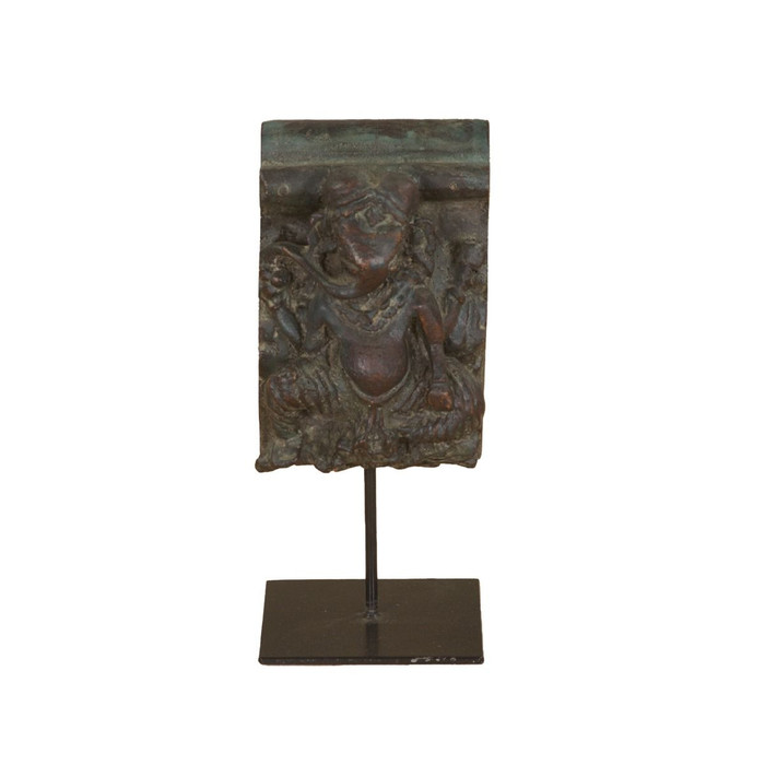 World Interiors - Curio Carved Wooden Ganesha on Iron Stand