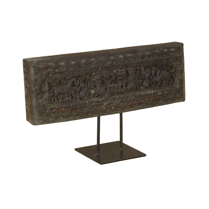 World Interiors - Curio 20" Carved Wood Panel on Iron Stand