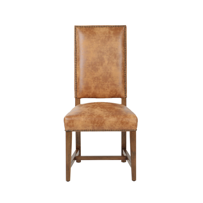 World Interiors - Dani Dining Chair in Warm Brown Leather with Earth Legs