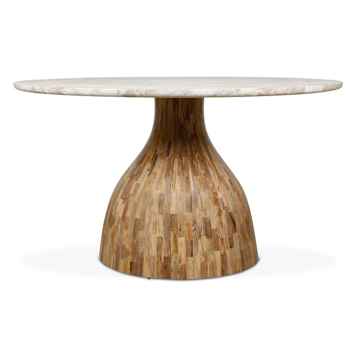 World Interiors - Fargo 54" Dining Table in Capri Beige Marble with Mango Wood Base