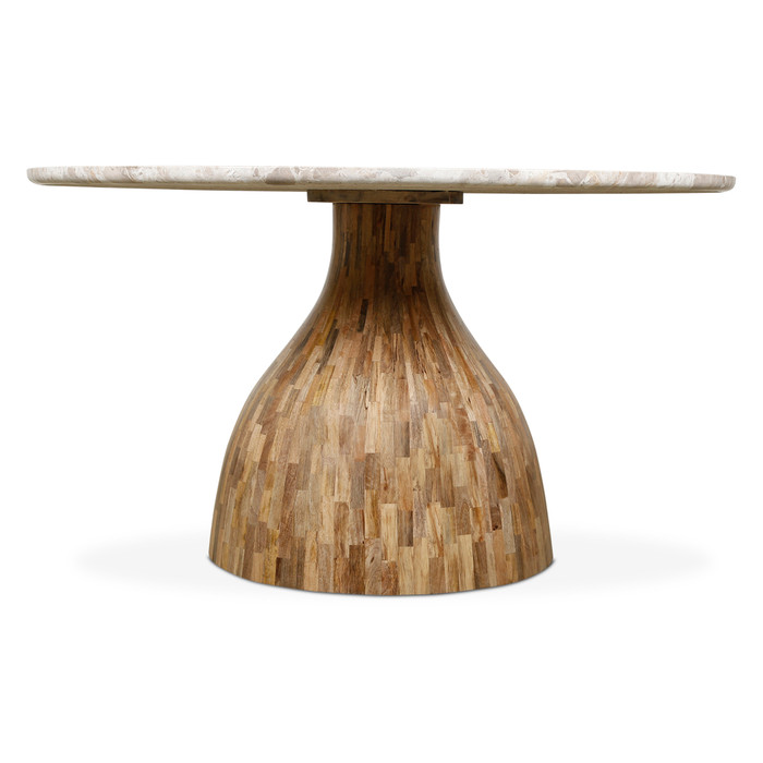 World Interiors - Fargo 54" Dining Table in Capri Beige Marble with Mango Wood Base