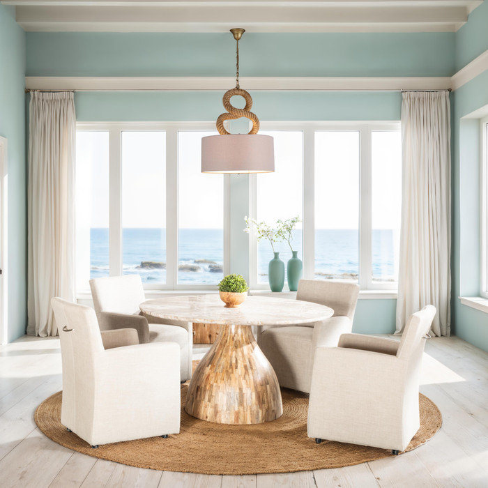 World Interiors - Fargo 54" Dining Table in Capri Beige Marble with Mango Wood Base