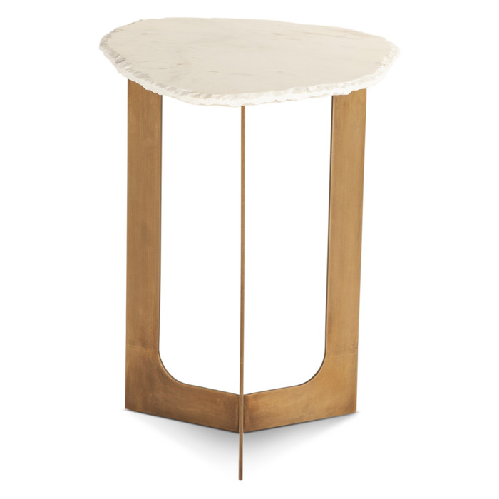 World Interiors - Fresno 24" Side Table in White Marble and Antique Brass Base