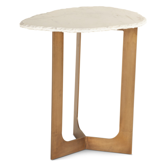 World Interiors - Fresno 24" Side Table in White Marble and Antique Brass Base