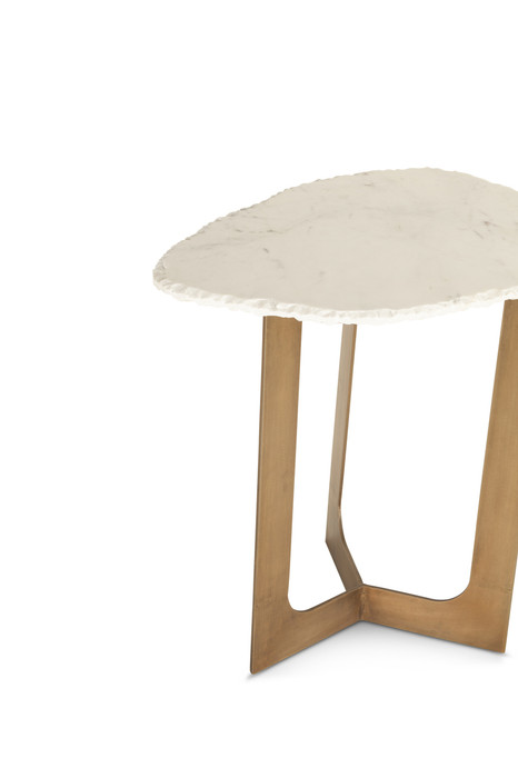 World Interiors - Fresno 24" Side Table in White Marble and Antique Brass Base