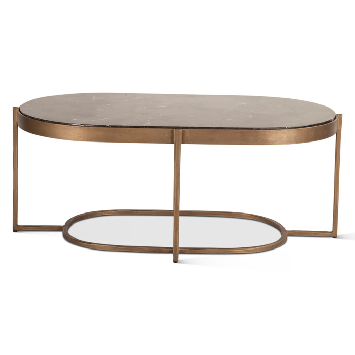 World Interiors - Fresno 43" Coffee Table with Black Marble and Antique Brass Base