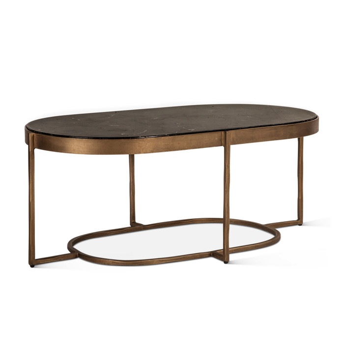 World Interiors - Fresno 43" Coffee Table with Black Marble and Antique Brass Base