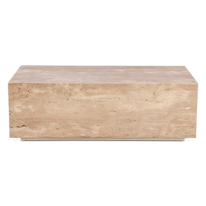 World Interiors - Giza 50" Drum Coffee Table in Travertine Stone
