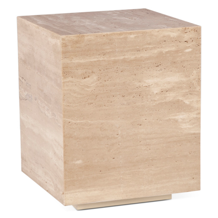 World Interiors - Giza 18" Drum Side Table in Travertine Stone
