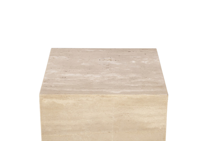 World Interiors - Giza 18" Drum Side Table in Travertine Stone

