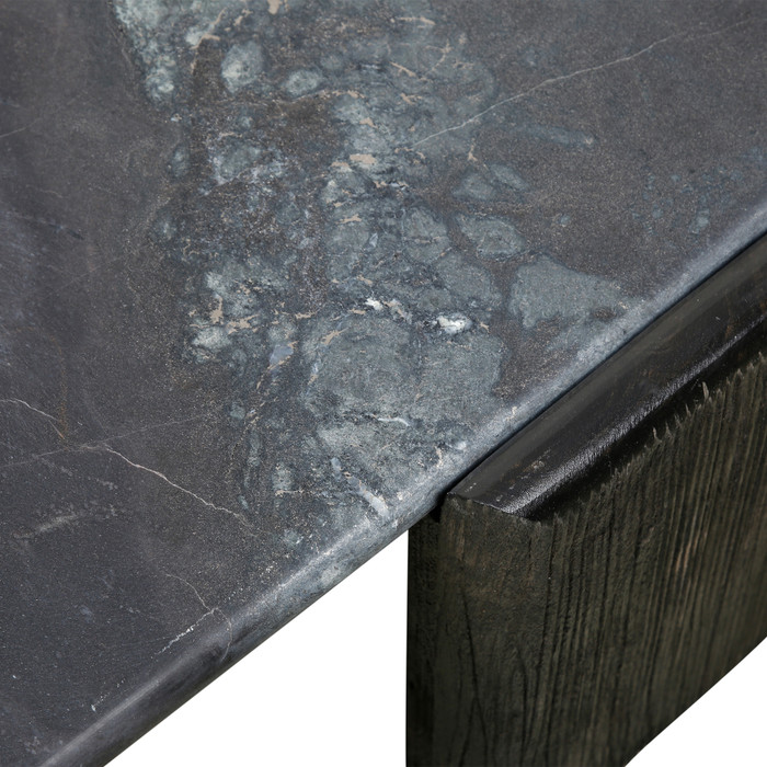 World Interiors - Harbor 64" Hexagonal Coffee Table with Lava Marble in Dark Walnut