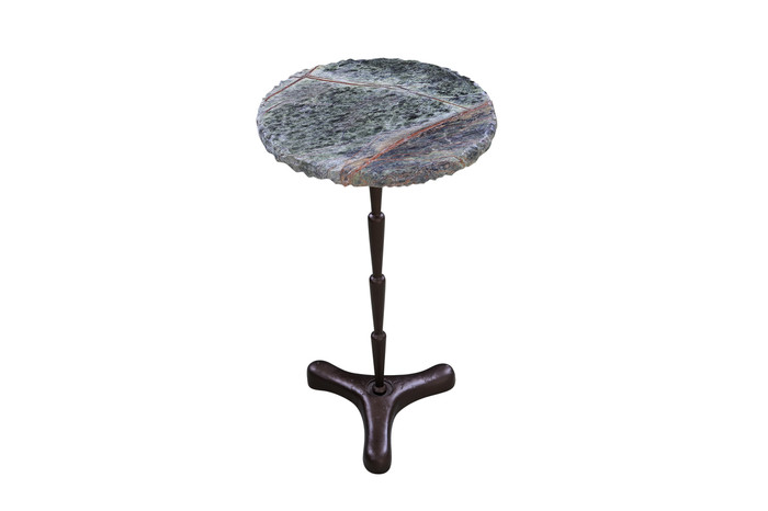 World Interiors - Harbor 15" Accent Table with Green Bidasar Marble and Iron