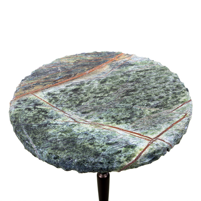World Interiors - Harbor 15" Accent Table with Green Bidasar Marble and Iron