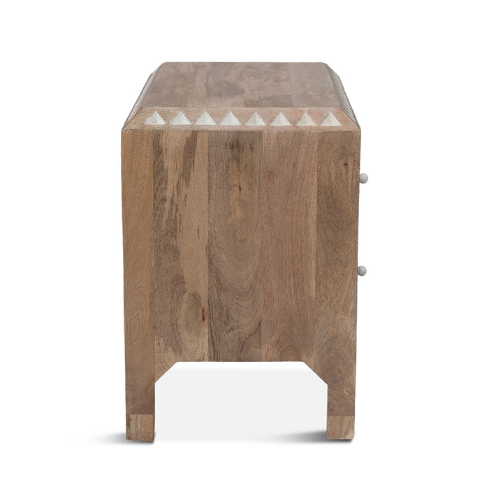 World Interiors - Haveli Geometric Carved Nightstand in Natural White