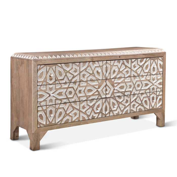 World Interiors - Haveli Dresser 61in Carved, Natural White