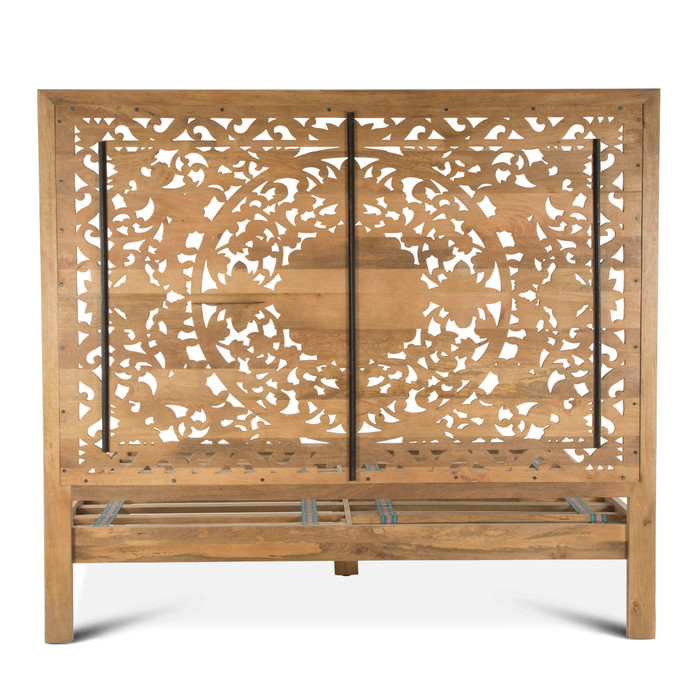 World Interiors - Haveli Carved King Bed in Whitewash Finish