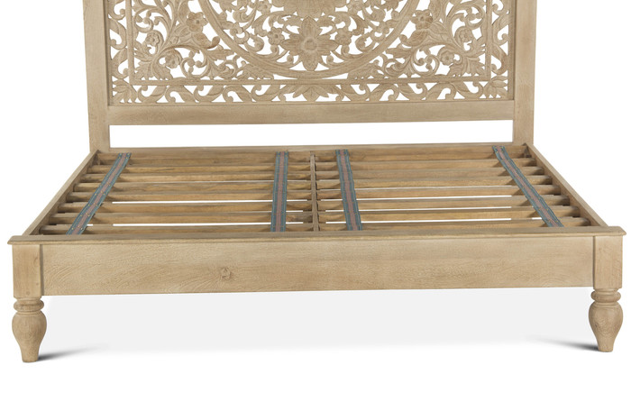 World Interiors - Haveli Carved King Bed in Whitewash Finish
