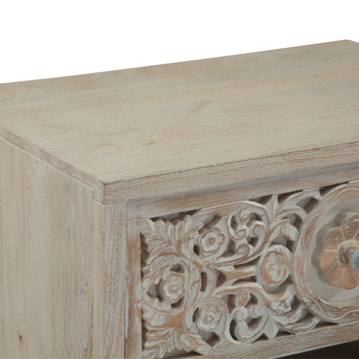 World Interiors - Haveli 26" Plinth Base Nightstand in Carved Heirloom White