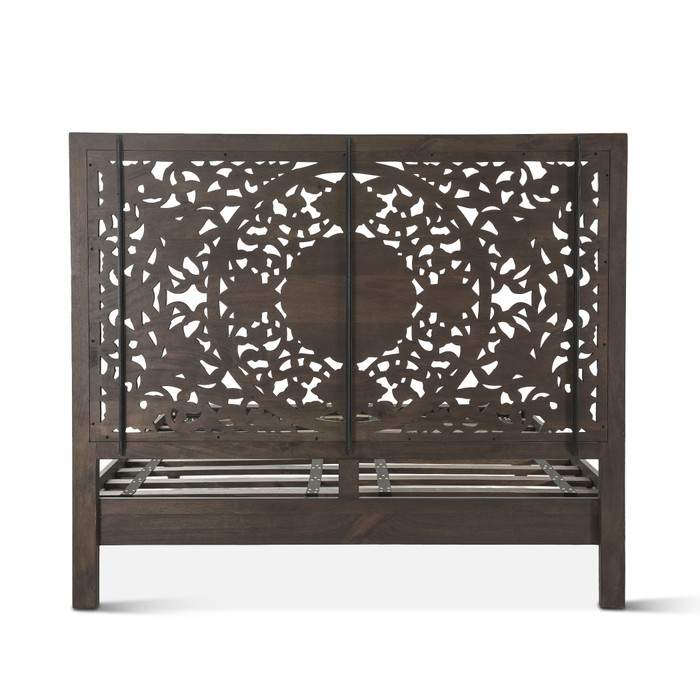 World Interiors - Haveli Carved King Bed in Vintage Brown