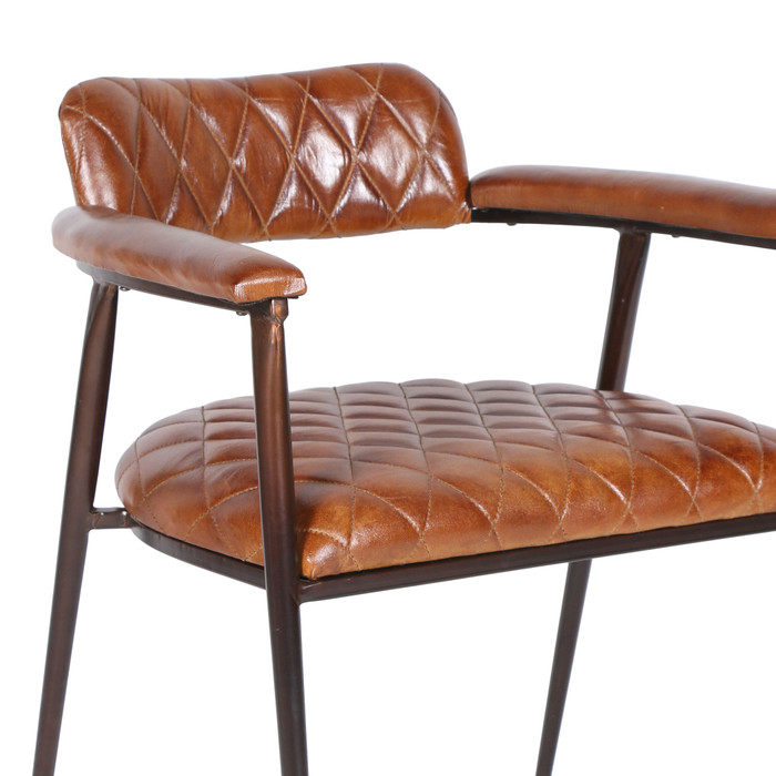 World Interiors - Hudson Armchair in Quilted Leather and Iron