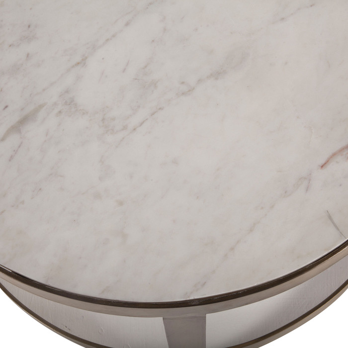 World Interiors - Leonardo White Marble Side Tables with Antique Bonze Base, Set of 2