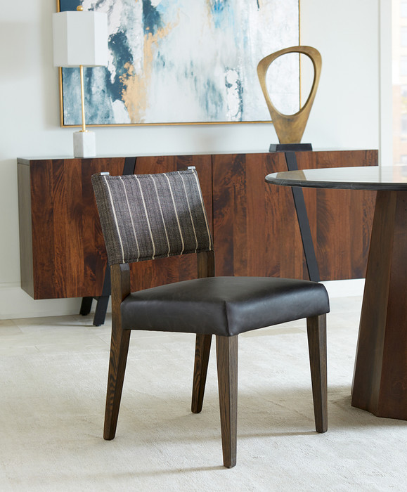 World Interiors - Lila Dining Chair in Black Leather and Linen
