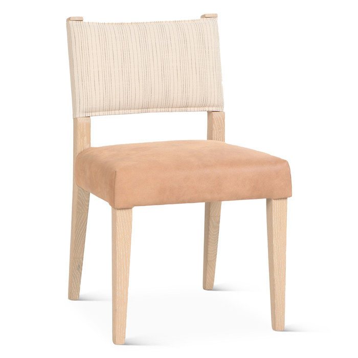 World Interiors - Lila Dining Chair in Durango Stripe Linen and Antique Light Leather with Light Legs