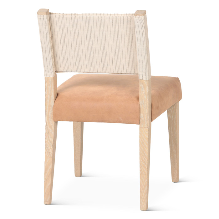 World Interiors - Lila Dining Chair in Durango Stripe Linen and Antique Light Leather with Light Legs