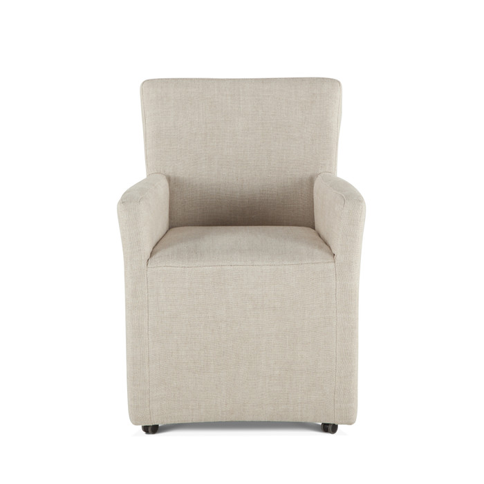 World Interiors - Lily Off-White Linen Wheeled Armchair