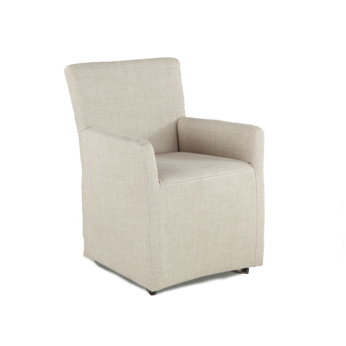 World Interiors - Lily Off-White Linen Wheeled Armchair