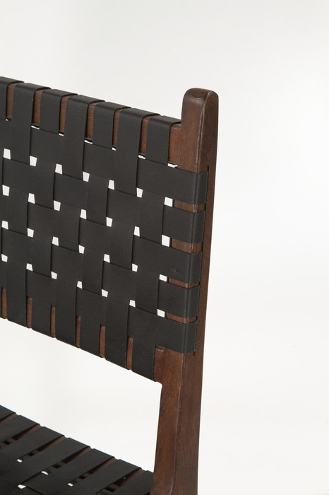 World Interiors - Lisbon Dining Chair in Black Leather with Royal Brown Finish