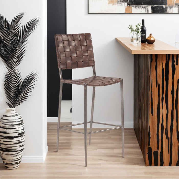 World Interiors - Lund 17in Buffalo Leather and Iron Bar Chair Brown