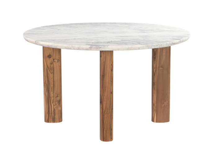 World Interiors - Madrid Marble Dining Table with Reclaimed Teak Legs