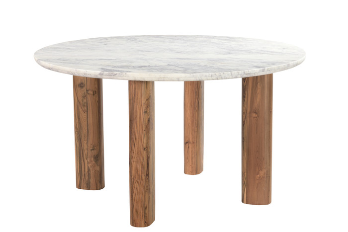 World Interiors - Madrid Marble Dining Table with Reclaimed Teak Legs
