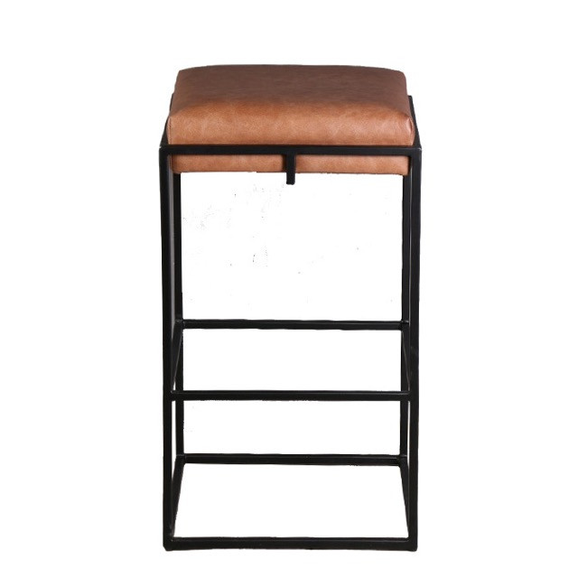 World Interiors - Melbourne 17" Cognac Top-Grain Leather Backless Counter Stool