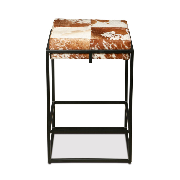 World Interiors - Melbourne 17" Iron and Brown Cowhide Leather Counter Stool