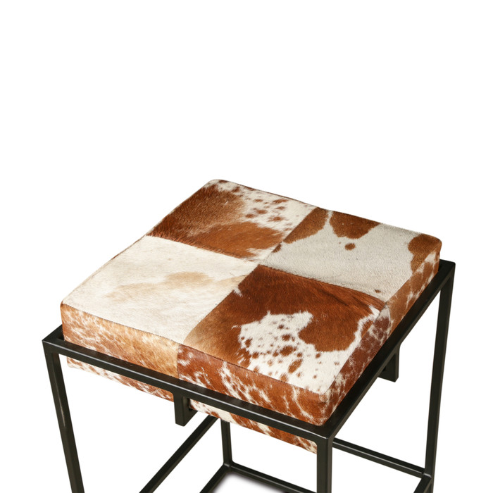 World Interiors - Melbourne 17" Iron and Brown Cowhide Leather Counter Stool