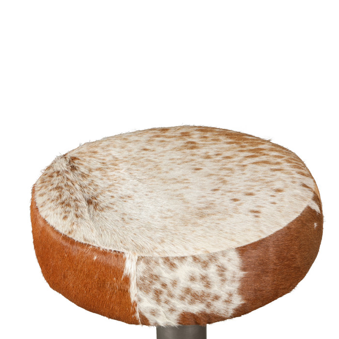 World Interiors - Melbourne 16in Brown Cowhide Leather and Iron Bar Stool