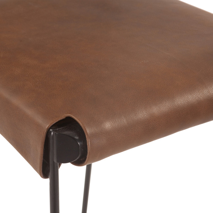 World Interiors - Melbourne 17in Buffalo Leather and Iron Counter Chair Brown