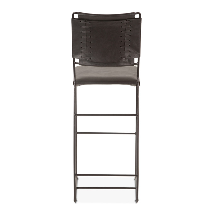 World Interiors - Melbourne Buffalo Leather and Iron Counter Chair in Black