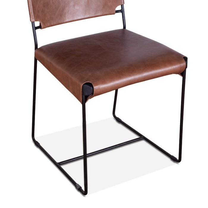 World Interiors - Melbourne Dining Chair in Tobacco Leather and Iron