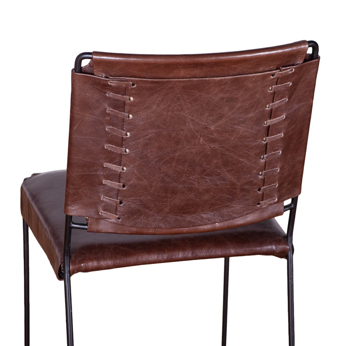 World Interiors - Melbourne Dining Chair in Chocolate Leather and Iron